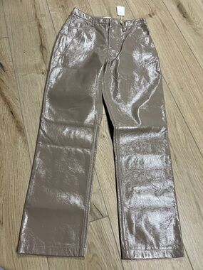 Abercrombie & Fitch Metallic Taupe Straight-Leg Pants